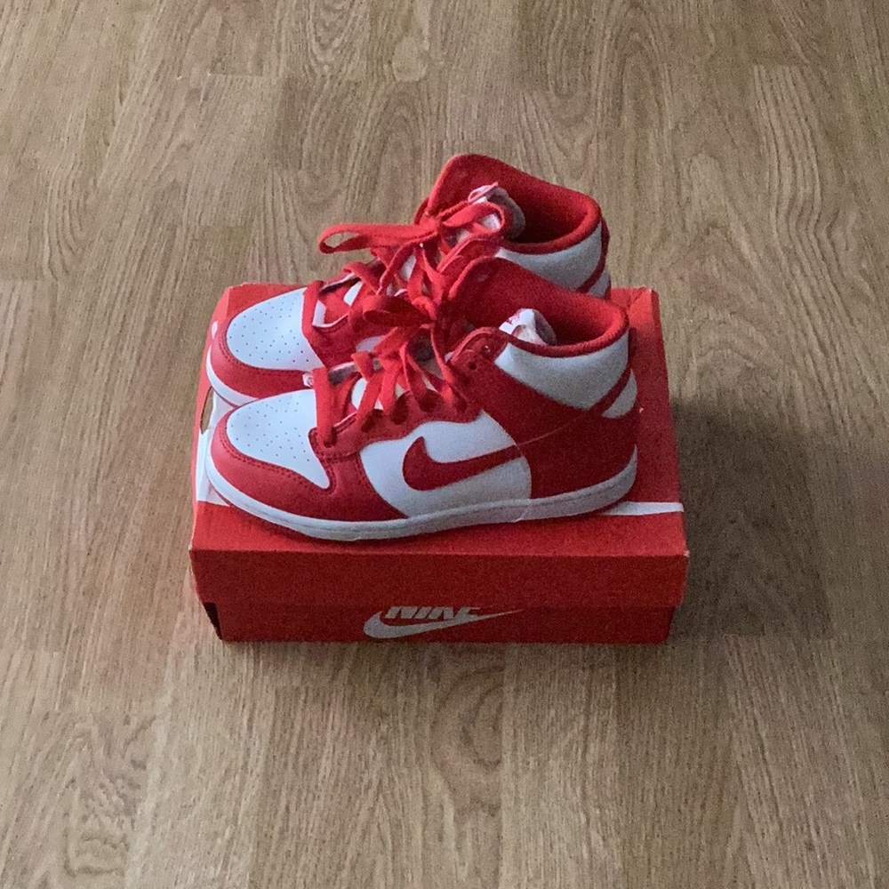 Nike Red and White High-Top Sneakers